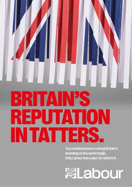 A poster reading 'Britain's reputation in tatters'.