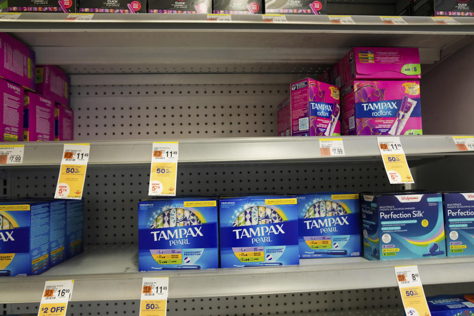 View of mentrual hygiene products at a Duane Reade in New York City on June 10, 2022. (John Nacion/STAR MAX/IPx)