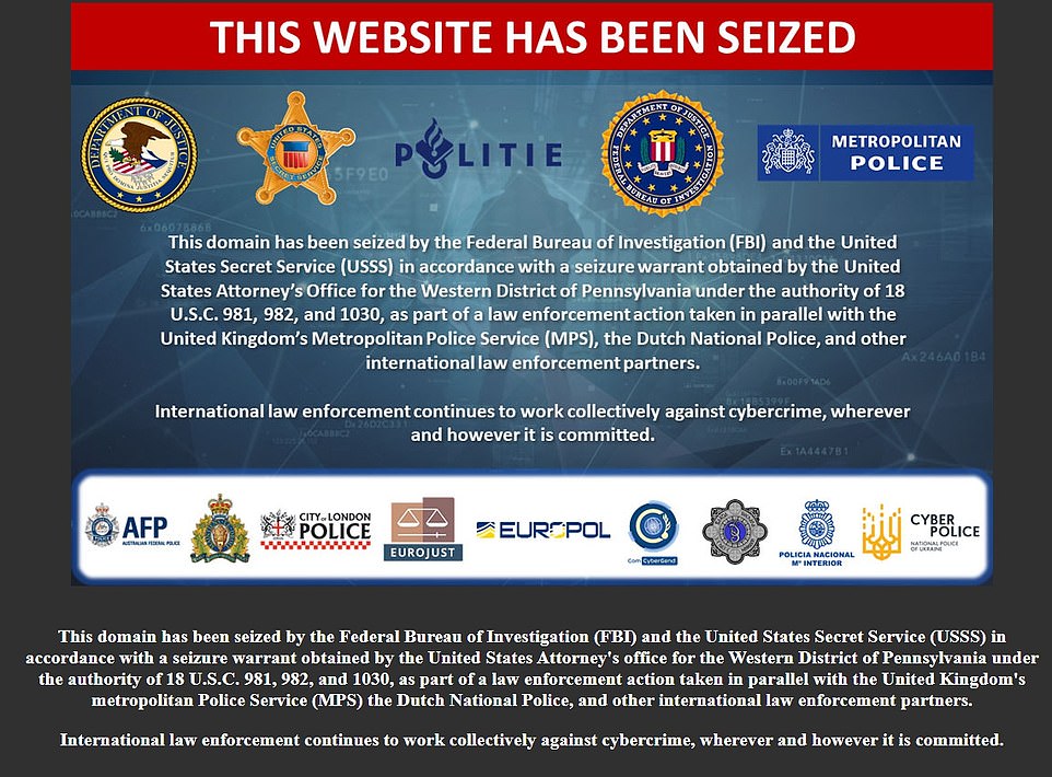 Anyone trying to access the iSpoof website is met with a message saying it has been 'seized' (pictured)