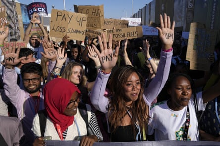 Protesters demonstrate outside the Cop27 UN climate summit.