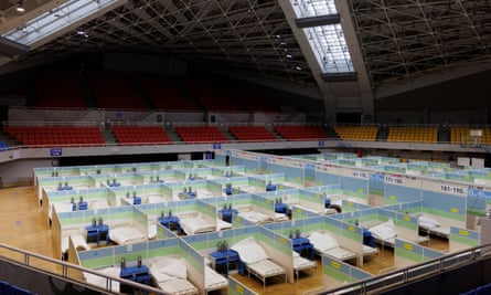 A fever clinic set up in a sports arena as Covid outbreaks continue in Beijing.