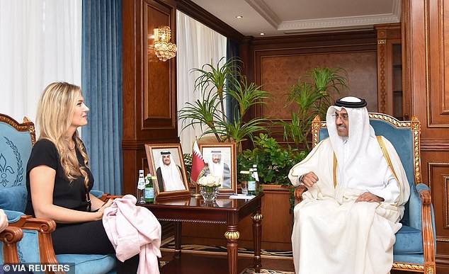 Kaili is accused of taking money from Qatar in return for trying to influence debates in the European parliament in their favour (pictured meeting the Qatari labour minister in October)