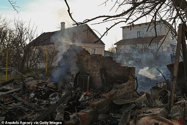 Destroyed house near Kherson shipyards seen after a missile attack on Karabell Island in Kherson, Ukraine, on December 14, 2022