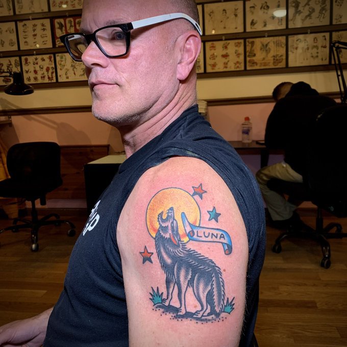 Mike Novogratz - founder of asset management firm Galaxy digital- shows off his Luna tattoo, inspired by the cryptocurrency When the currency plummeted in value, he said 'My tattoo will be a constant reminder that venture investing requires humility" Pic from Mike Novogratz/Twitter