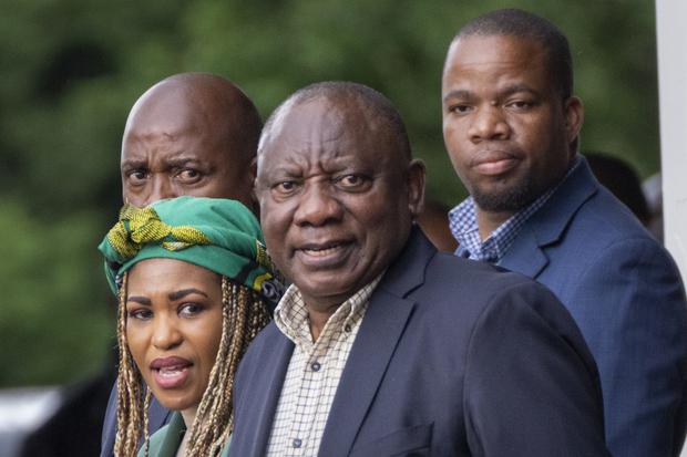 South African President Cyril Ramaphosa leaves an African National Congress national executive committee meeting in Johannesburg (Jerome Delay/AP/PA)