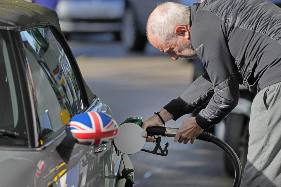 petrol  A man fills his car at a petrol station in London, Wednesday, Sept. 29, 2021. Prime Minister Boris Johnson sought to reassure the British public Tuesday that a fuel-supply crisis snarling the country was &#x00201c;stabilizing,&#x00201d; though his government said it would be a while before the situation returns to normal. Johnson&#39;s government has put army troops on standby to help distribute gasoline and help ease a fuel drought, triggered by a shortage of truck drivers, that has drained hundreds of pumps and sent frustrated drivers on long searches for gas. (AP Photo/Frank Augstein)