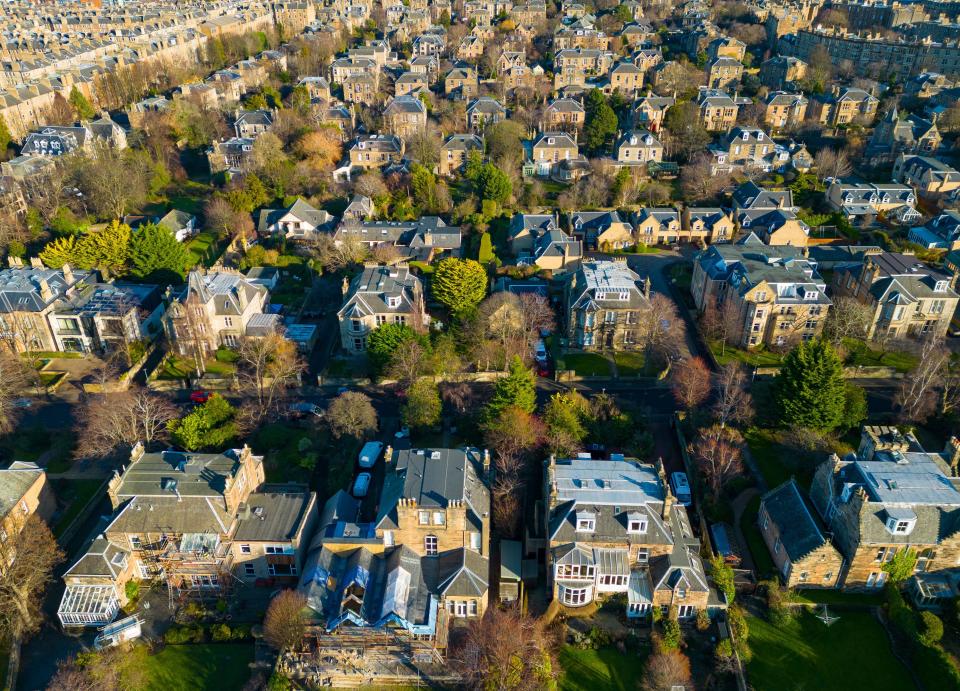 Mortgage  Aerial view of large houses in wealthy Merchiston district of Edinburgh, Scotland, UK