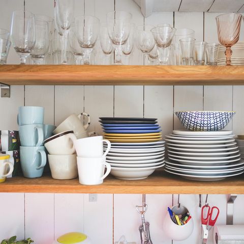 how to keep costs down when movcrockery and drinking glasses on shelves in kitchen at homeing house