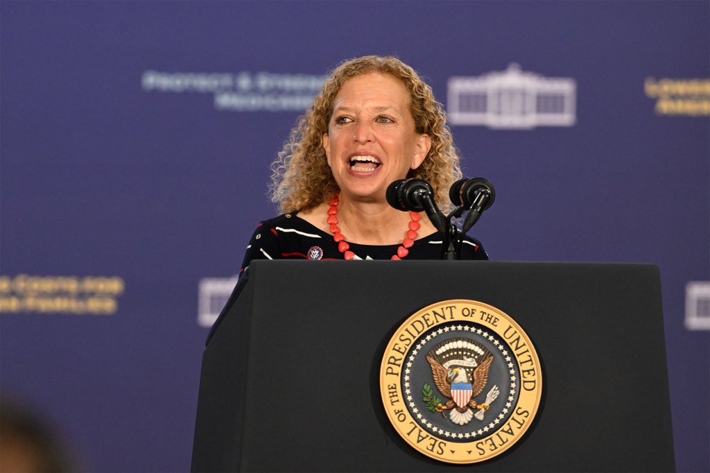 Debbie Wasserman Schultz of the Democratic Party gives her speech at a Hallandale Beach community center on Nov. 1, 2022.