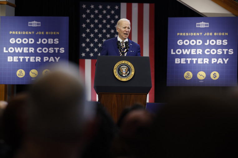 President Joe Biden delivers remarks at the International Brotherhood of Electrical Workers Union Local 26 today.