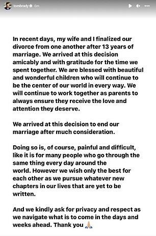 Tom Brady and Gisele Bundchen confirm divorce