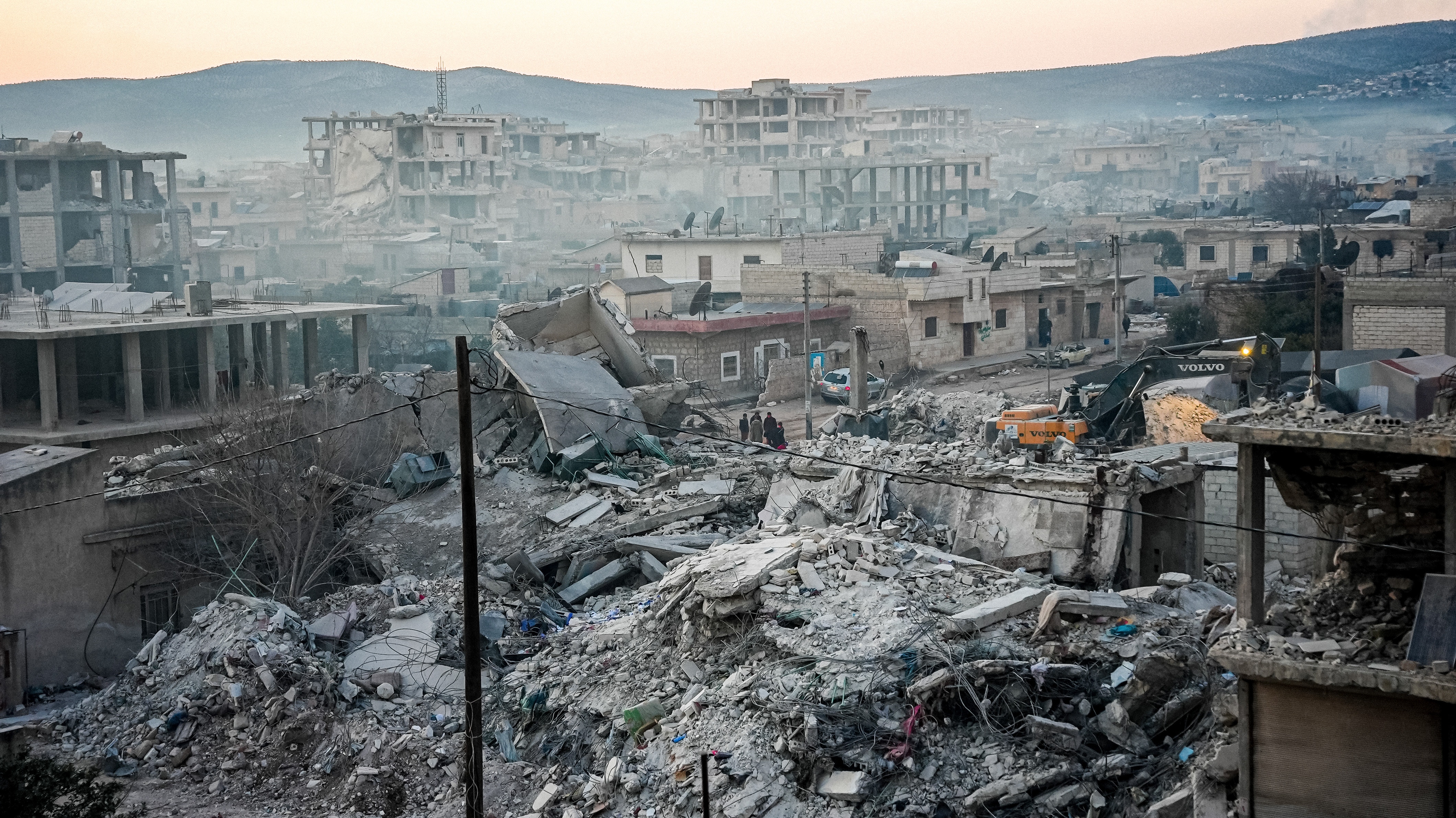A view of the city of Jenderes, Syria, on February 16, 2023 after the earthquake. (Photo by Rami Alsayed/NurPhoto via AP)