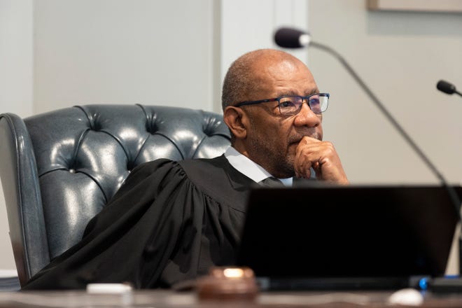 Judge Clifton Newman listens to a series of objections during Alex Murdaugh's double murder trial at the Colleton County Courthouse, Friday, Feb. 10, 2023, in Walterboro, S.C. The 54-year-old attorney is standing trial on two counts of murder in the shootings of his wife and son at their Colleton County home and hunting lodge on June 7, 2021.