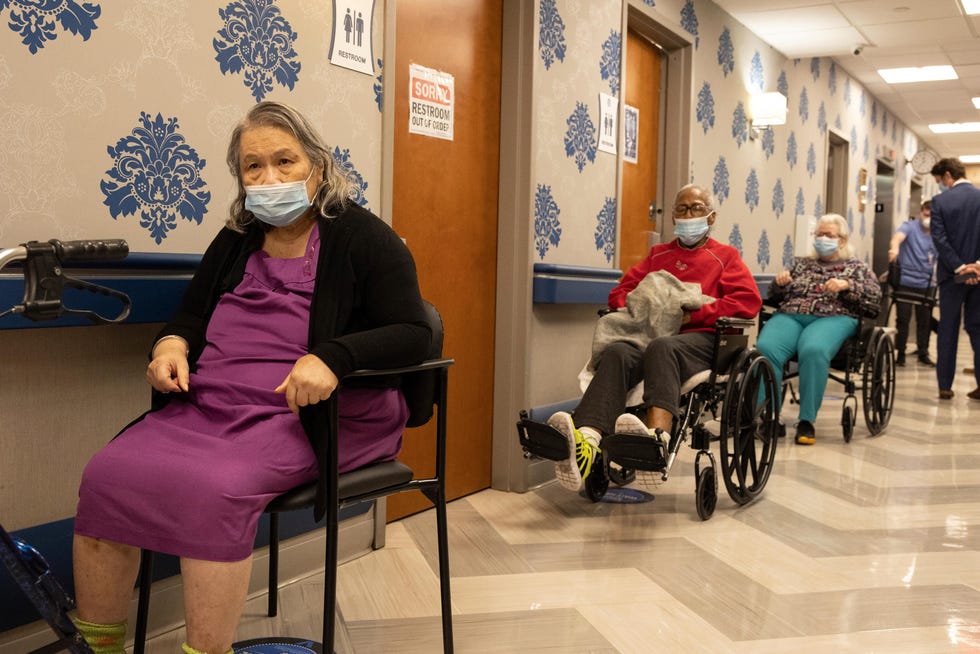 Nursing home residents line up for the COVID-19 vaccine on Jan. 15, 2021, in New York City.