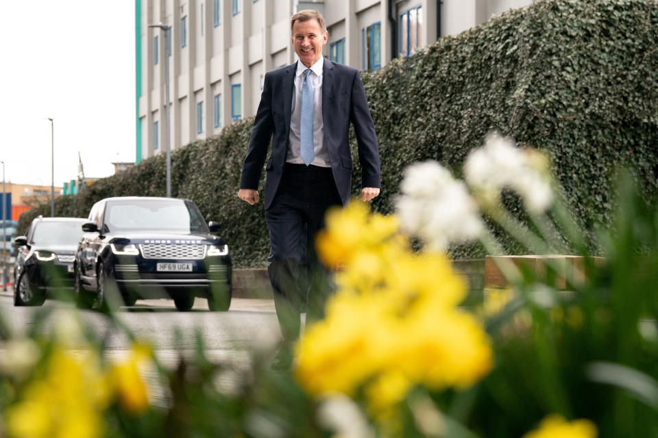 Stealth tax Chancellor of the Exchequer Jeremy Hunt arrives to meet children and staff during a visit to Busy Bees Battersea Nursery in south London, after delivering his Budget earlier, in London, Britain. Picture date: Wednesday March 15, 2023. Stefan Rousseau/Pool via REUTERS