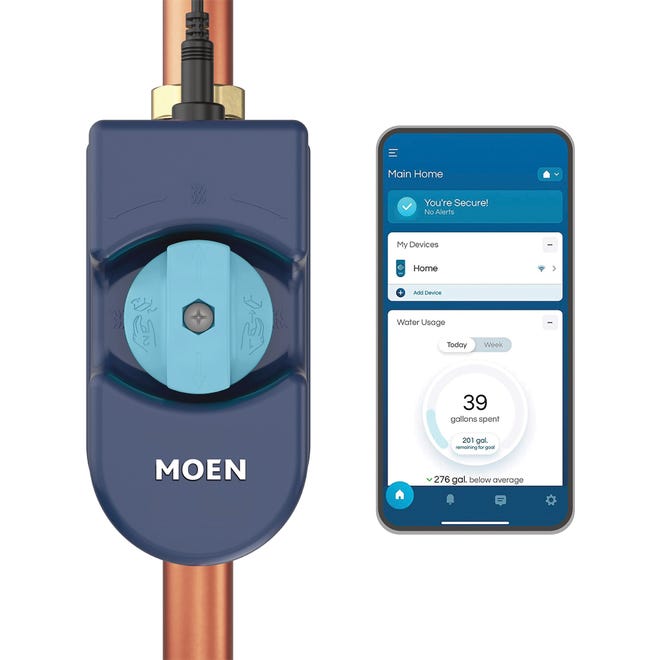 A water shutoff valve, like Flo by Moen, can help avert water damage by automatically turning off the water supply to your home, if a leak or other issue is detected, and notify you via an app.