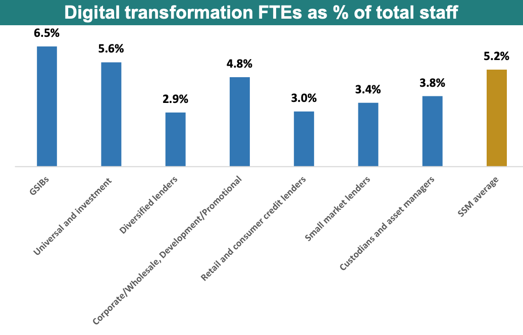 Digital transformation FTEs as % of total staff, Source: European Central Bank study 2022