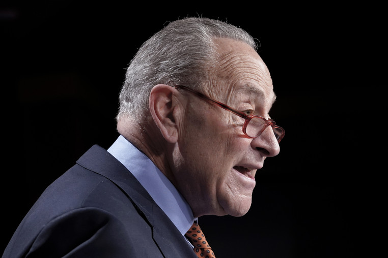 Chuck Schumer speaks during a news conference.