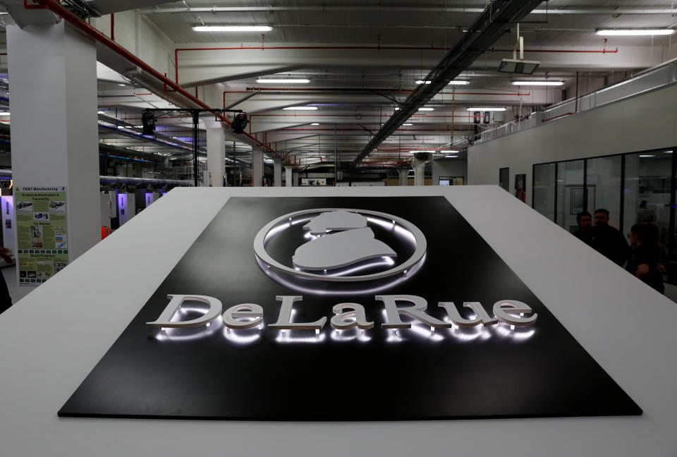 The corporate logo of De La Rue is seen at a new EUR 27 million product authentication facility at De La Rue Malta at Bulebel Industrial Estate in Zejtun, Malta April 24, 2018. REUTERS/Darrin Zammit Lupi
