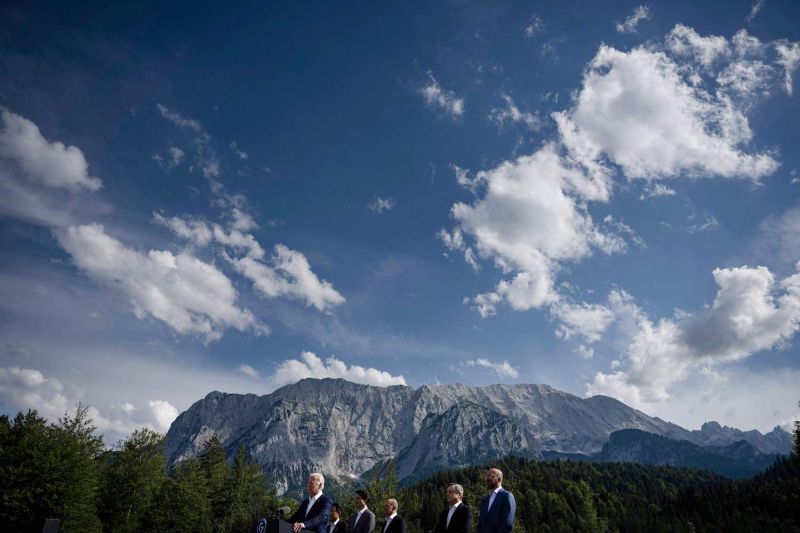 U.S. President Joe Biden speaks about infrastructure investment during the first day of the G-7 leaders' summit held at Elmau Castle in southern Germany on June 26.