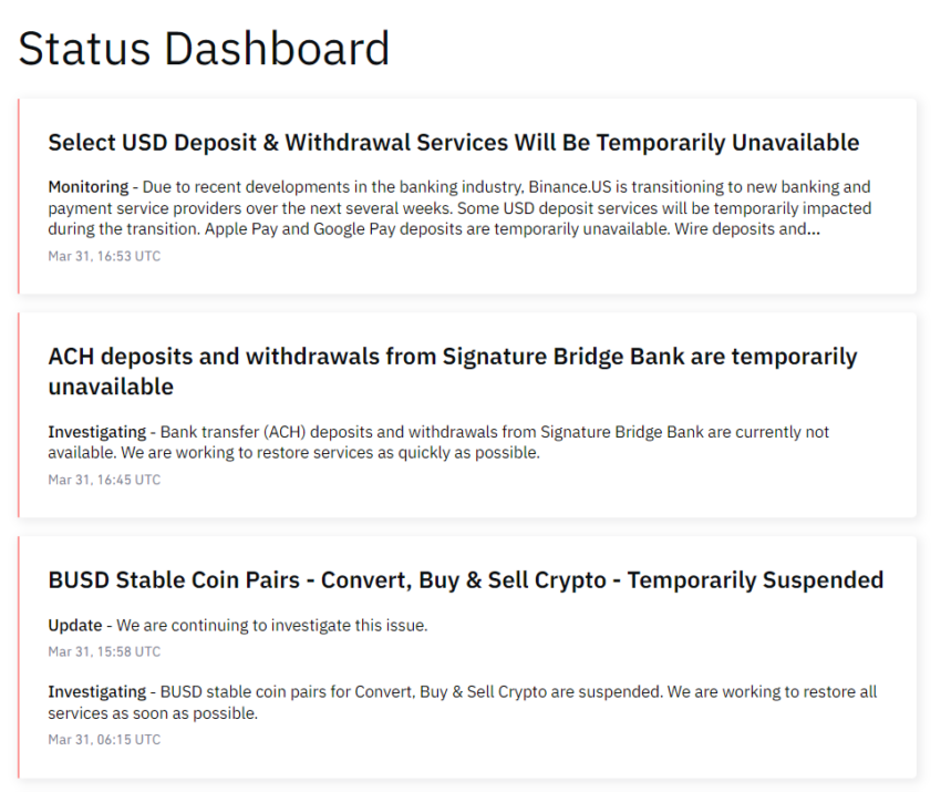 Binance.US Status Page