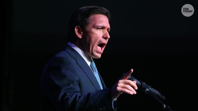 RFlorida Governor Ron DeSantis speaks to guests at the Republican Party of Marathon County Lincoln Day Dinner annual fundraiser on May 06, 2023 in Rothschild, Wisconsin.