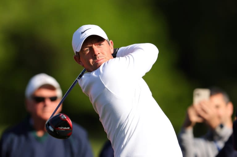 Four-time major winner Rory McIlroy of Northern Ireland practices at the Wells Fargo Championship PGA Tour event