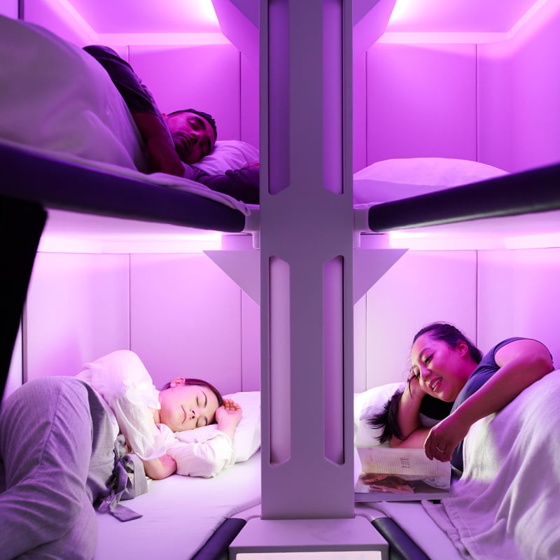 Passengers rest in Air New Zealand's Skynest