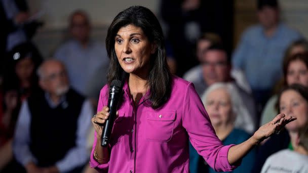 PHOTO: Republican presidential candidate Nikki Haley speaks during a town hall campaign event, May 17, 2023, in Ankeny, Iowa. (Charlie Neibergall/AP)