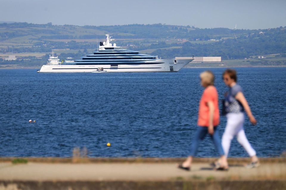 A super Yacht docks off the coast of Bangor on Thursday, June 15, 2023.  Picture by Peter Morrison