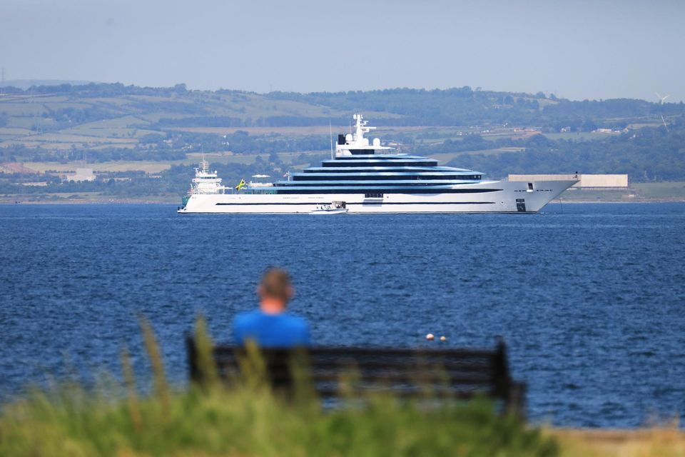 A super Yacht docks off the coast of Bangor on Thursday, June 15, 2023.  Picture by Peter Morrison