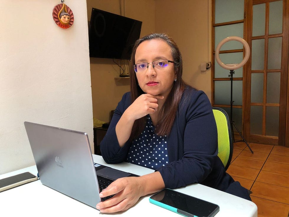 Lucía Pineda Ubau, director the news outlet 100% Noticias, works at her home in Costa Rica. Pineda was forced to flee Nicaragua after being jailed in a 2018 government crackdown on opposition and independent media. Her outlet now covers Nicaragua from abroad.