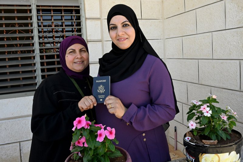 Palestinian-Americans Ameena AbuAwad, 34, and her Aunt Nuha Khraiwish, 54, welcomed the prospect of traveling out of nearby Ben Gurion Airport but said they worried Israel or Jordan may not allow their free entry into Israel for long. Photo by Debbie Hill/UPI