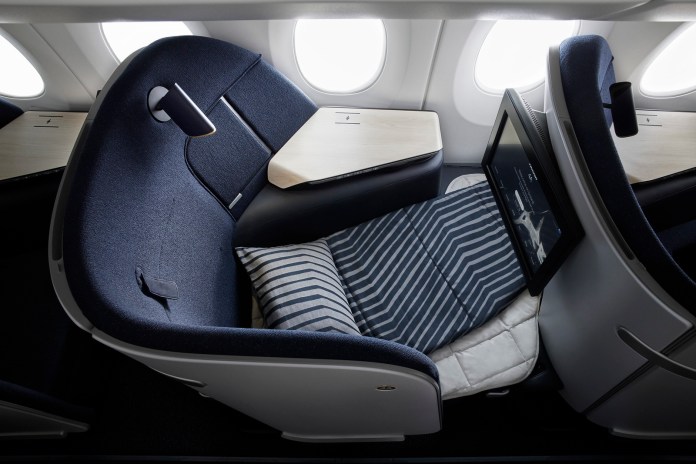 Large business class seat on aeroplane