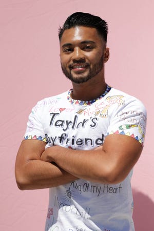 Sean Costelo, 27, poses outside of SoFi Stadium on Aug. 3. Taylor Swift ends the first U.S. leg of the Eras Tour with a six-night stint at SoFi Stadium in Inglewood, Calif.