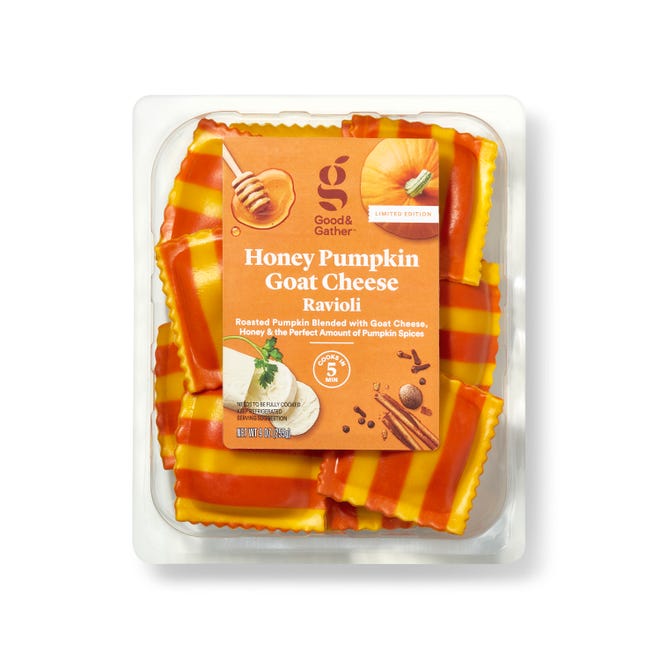 Target's fall assortment includes more than 20 new seasonal products, including Honey Pumpkin Goat Cheese Ravioli.