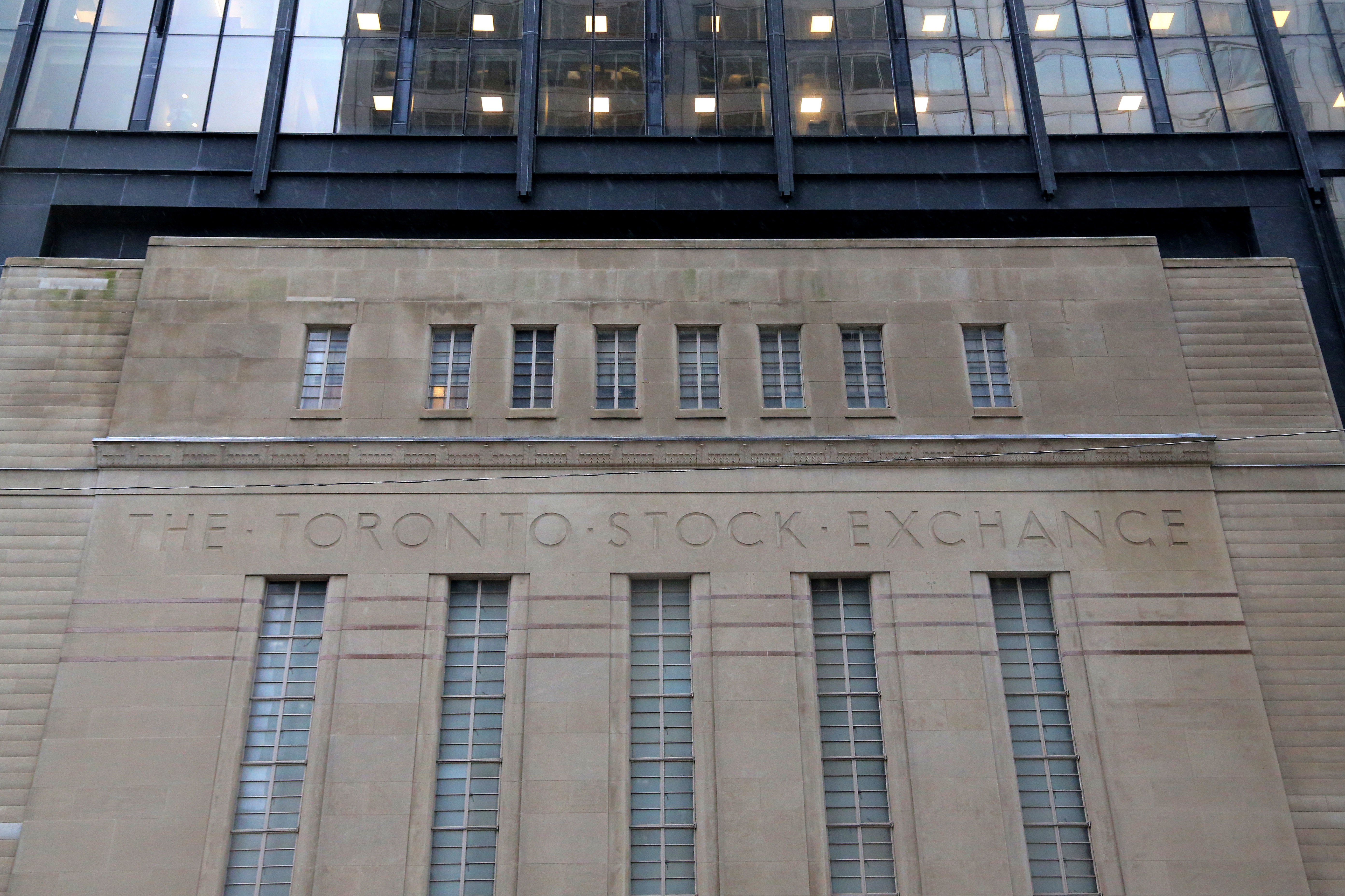 The facade of the original Toronto Stock Exchange building is seen in Toronto