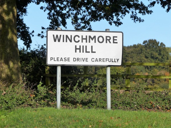 Road sign of Winchmore Hill, Buckinghamshire, England, UK