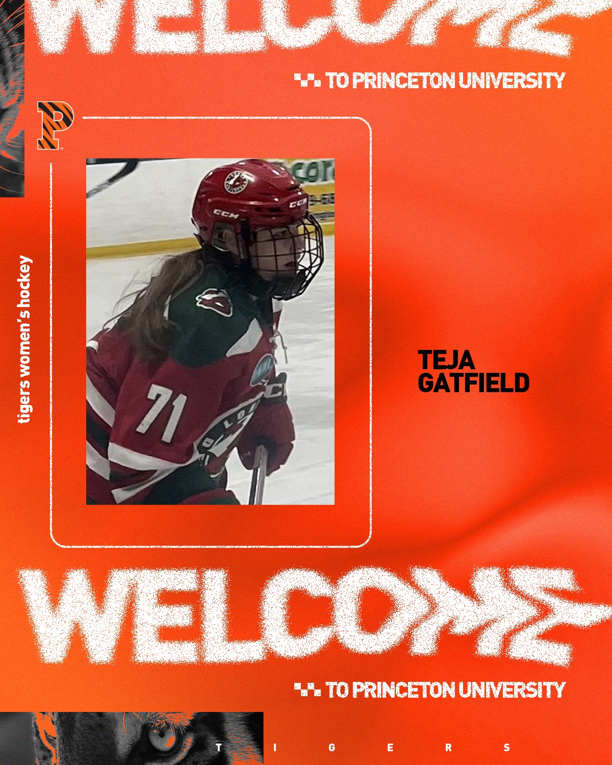 teja gatfield welcome graphic with action photo
