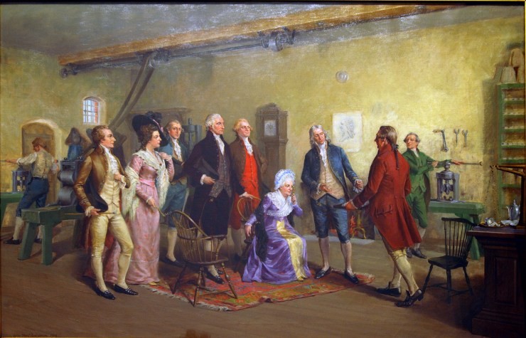 The oil on canvas “Washington Inspecting the First Money Coined by the United States.”