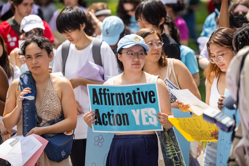 Students and others gather at Harvard University's Science Center Plaza to rally in support of affirmative action after the Supreme Court ruling on July 1, 2023 in Cambridge, Massachusetts.