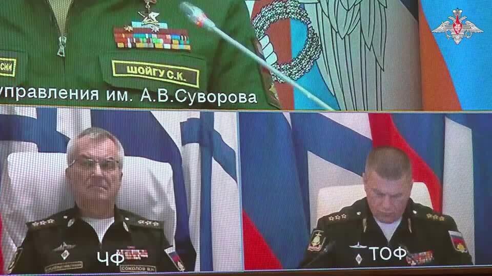 Russia's Black Sea Fleet commander Viktor Sokolov is purportedly shown attending a meeting in this still from video released by the Russian defence ministry on September 26, 2023.