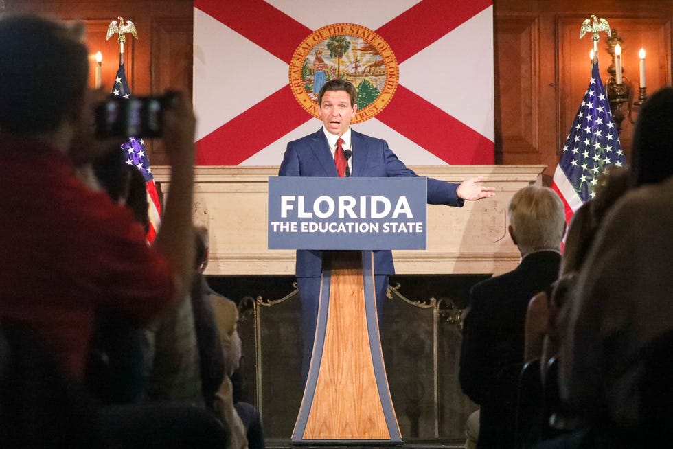 Gov. Ron DeSantis talks during a press conference before signing legislation on Monday, May 15, 2023, at New College of Florida in Sarasota, Fla. DeSantis signed a bill that blocks public colleges from using federal or state funding on diversity programs, addressing a concern of conservatives ahead of the Republican governor's expected presidential candidacy. The law, which DeSantis proposed earlier this year, comes as Republicans across the country target programs on diversity, equity and inclusion in higher education.