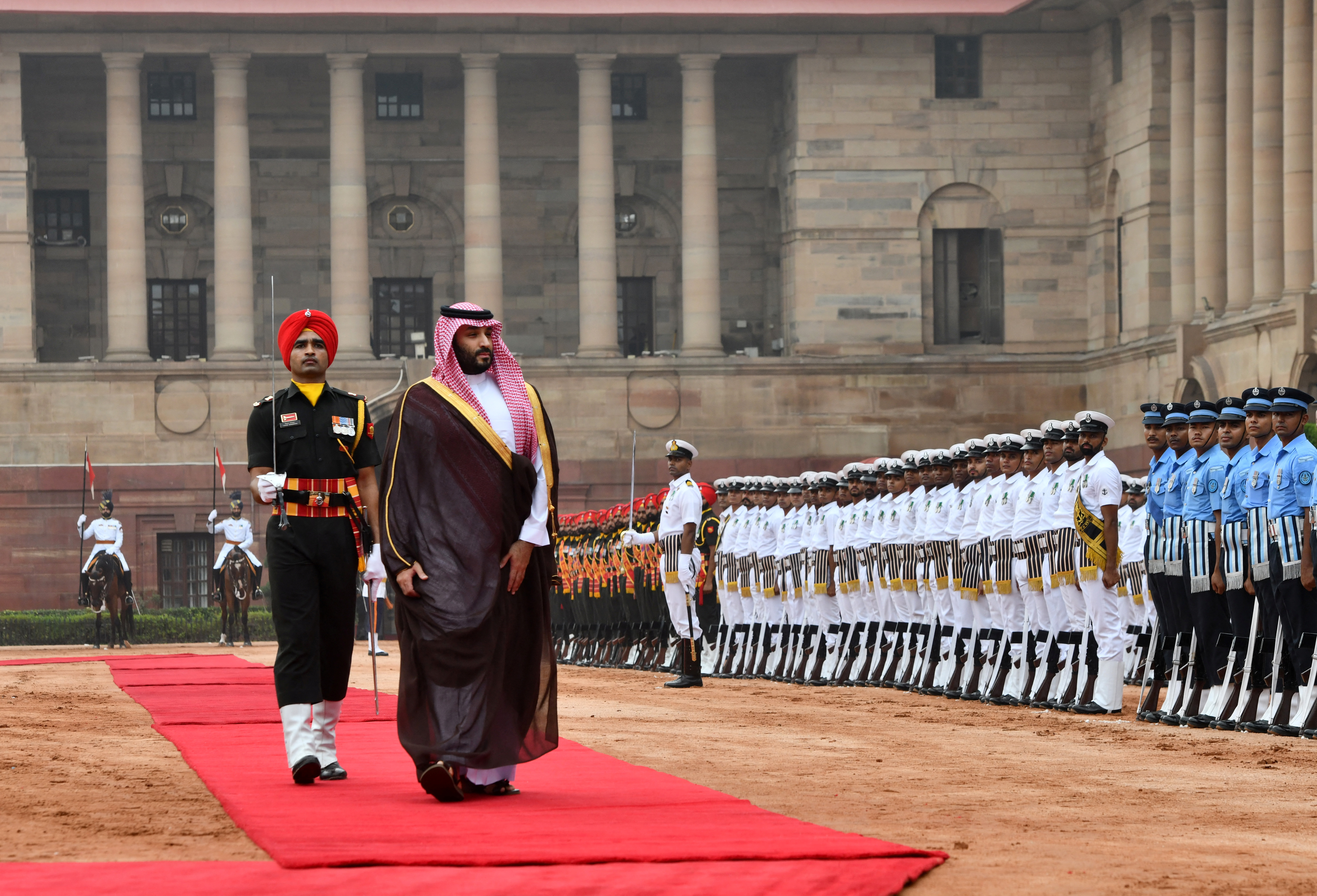 Saudi Arabia's Crown Prince Mohammed bin Salman attends his ceremonial reception in New Delhi