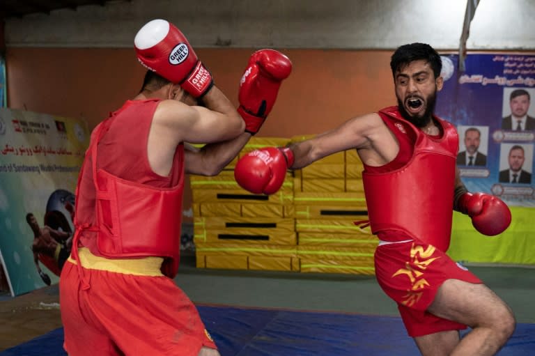 National team players take part in a training session at the Afghanistan Wushu Federation in Kabul (Wakil KOHSAR)