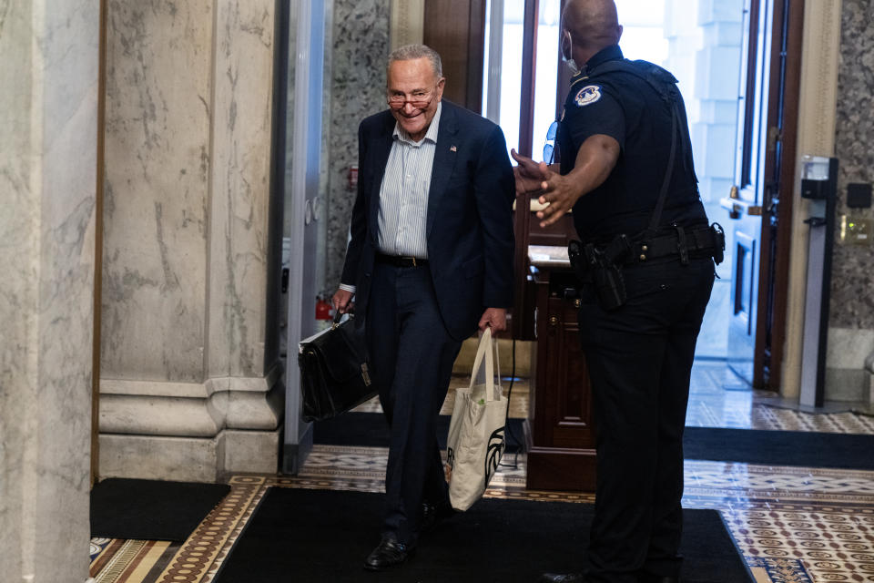 UNITED STATES - SEPTEMBER 5: Senate Majority Leader Charles Schumer, D-N.Y., arrives to the U.S. Capitol on the day the Senate returned from the August recess on Tuesday, September 5, 2023. (Tom Williams/CQ-Roll Call, Inc via Getty Images)