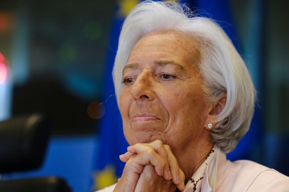 President of European Central Bank (ECB) Christine Lagarde. European stock markets are awaiting news from the ECB