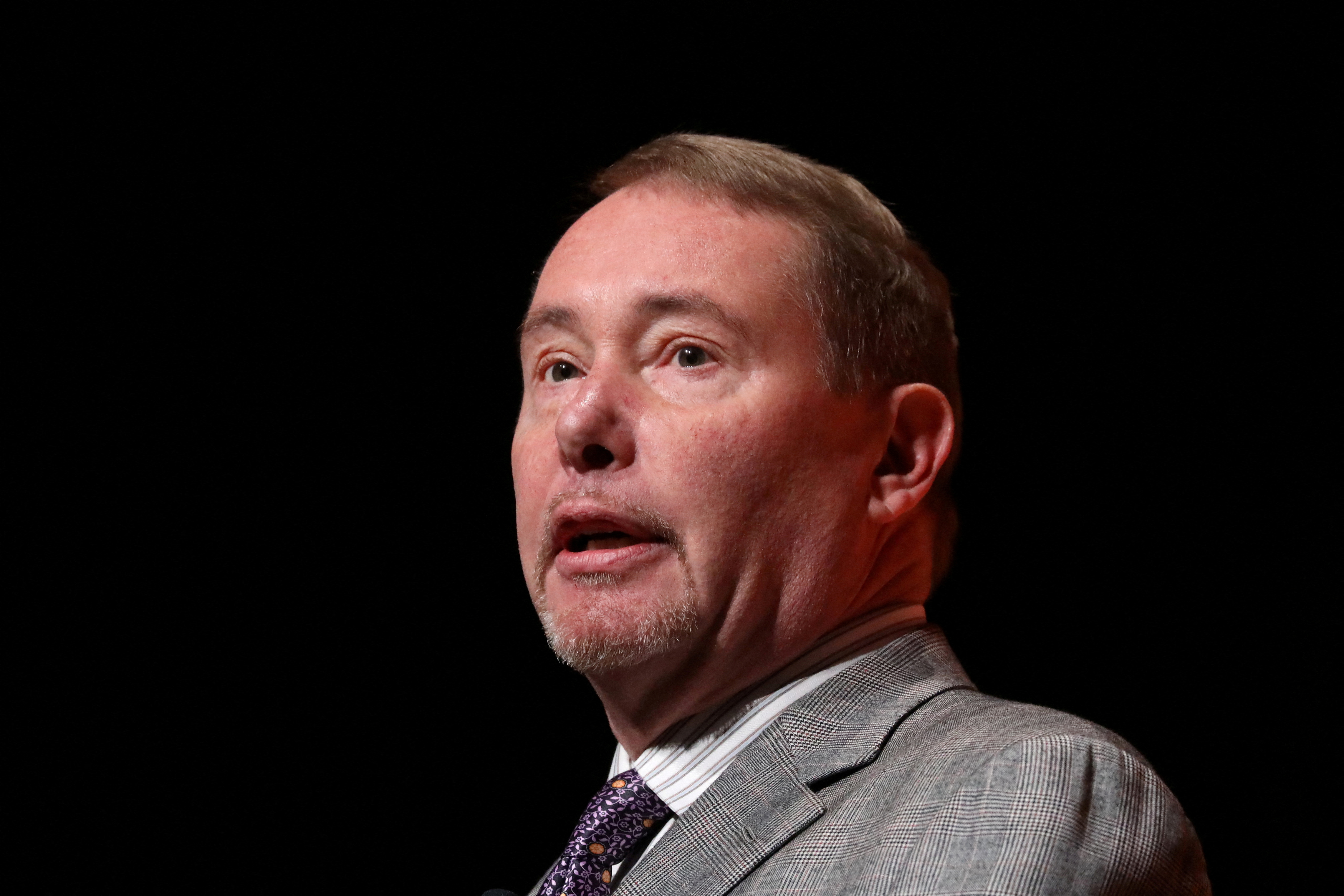 Jeffrey Gundlach, CEO of DoubleLine Capital LP, presents during the 2019 Sohn Investment Conference in New York
