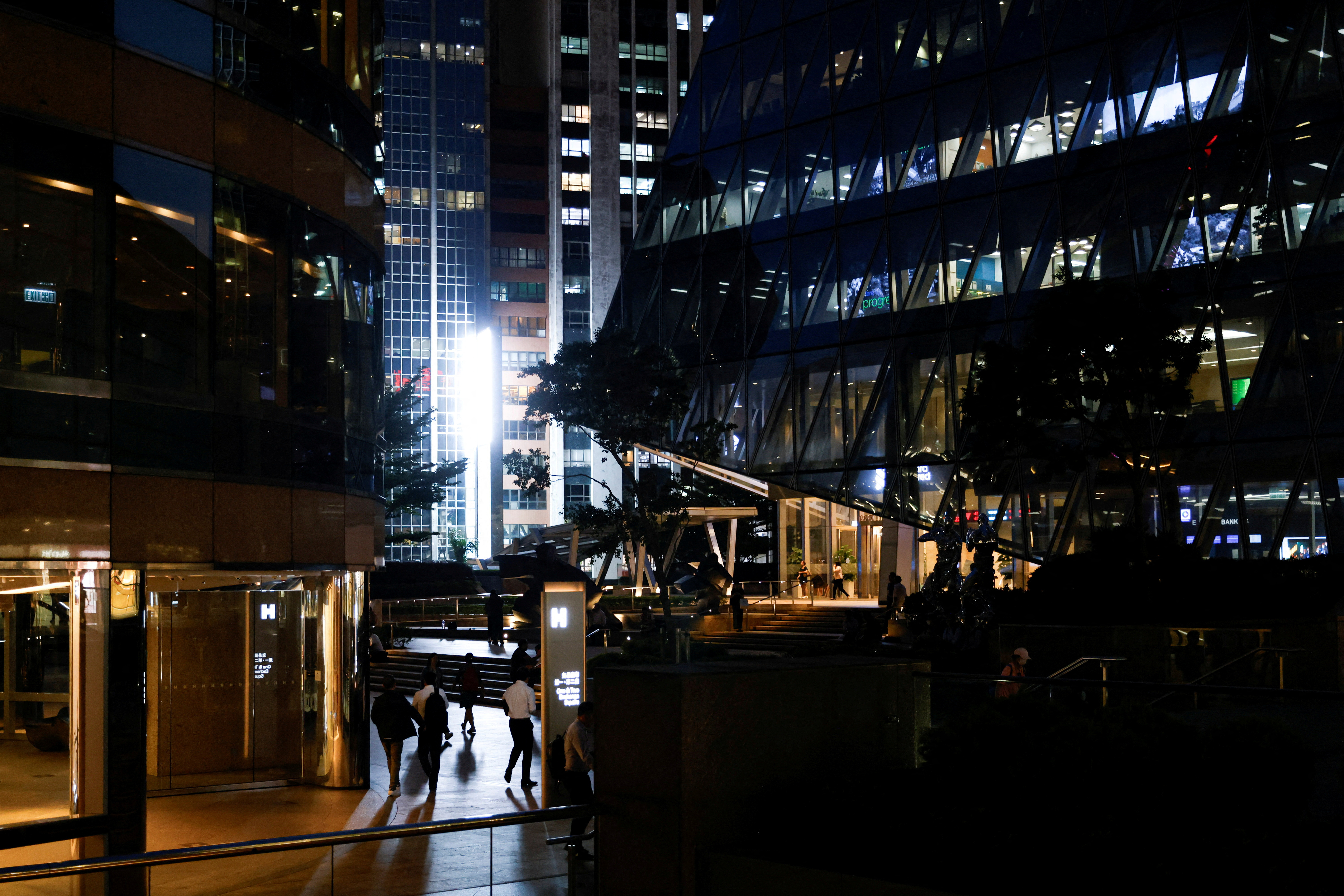 An evening view of the financial central district of Hong Kong