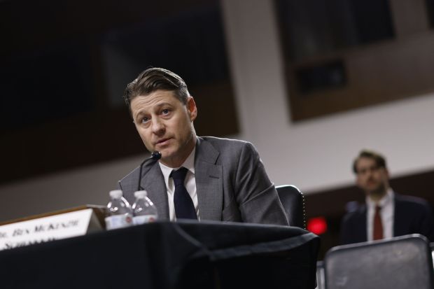 Ben McKenzie Schenkkan, actor and author, speaks during a Senate Banking, Housing, and Urban Affairs Committee hearing on FTX in Washington, DC, US, on Wednesday, Dec. 14, 2022. US prosecutors in Manhattan yesterday revealed eight criminal counts against the FTX founder and federal regulators said he committed a range of securities and derivatives law violations. Photographer: Ting Shen/Bloomberg